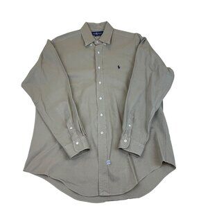 Ralph Lauren Mens Beige Cotton Button-Down Shirt Long Sleeve Casual Size L